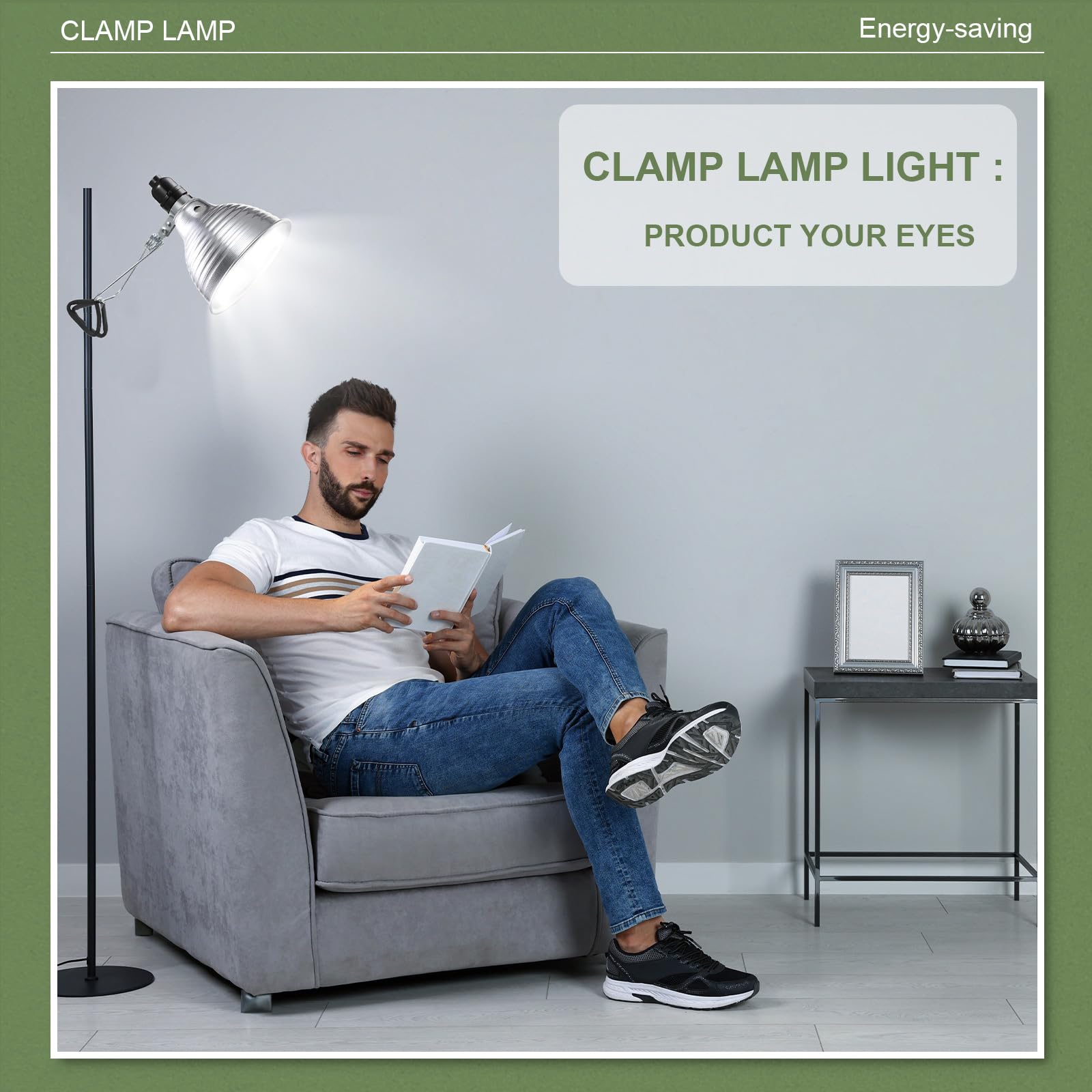 Macarrie clamp lamp positioned over indoor plants, flexible placement for growth support benefit