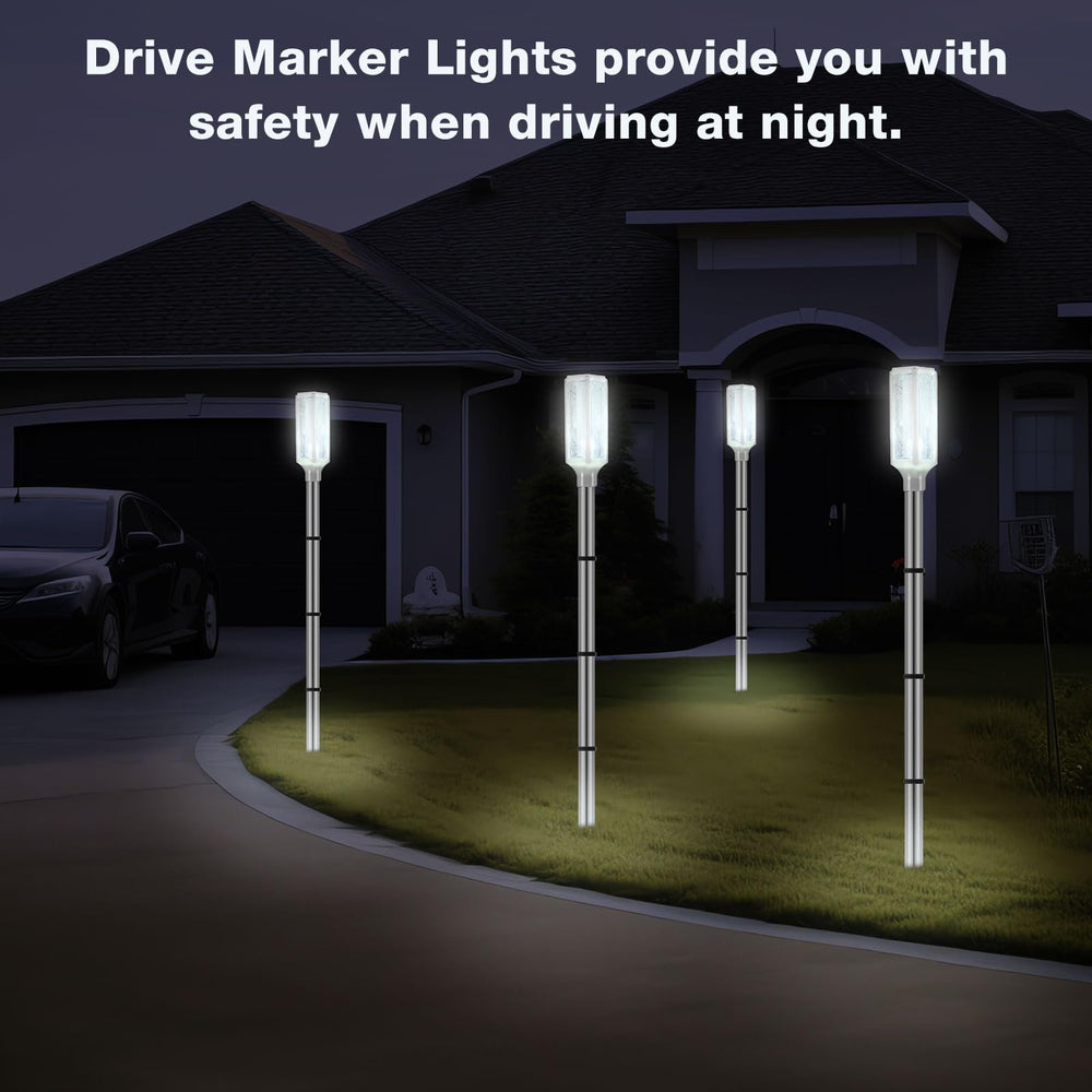 Macarrie nighttime roadway illumination shows LED and reflectors guiding vehicle paths