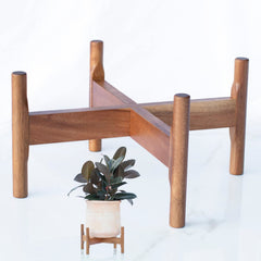 Macaw on Kapok front view of plant stand showing stable mid-century silhouette and display benefit