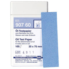 MACHEREY-NAGEL box of oil test paper strips showing packaging and quick screening benefit