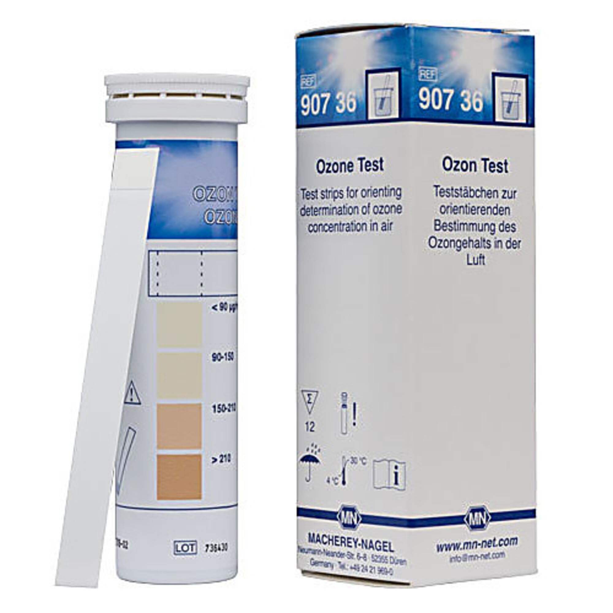 MACHEREY-NAGEL front packaging showing box of 12 ozone test sticks for quick field checks