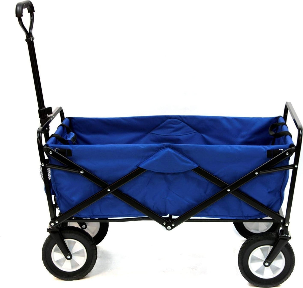 MacSports front view of blue wagon showing full cargo capacity and frame strength