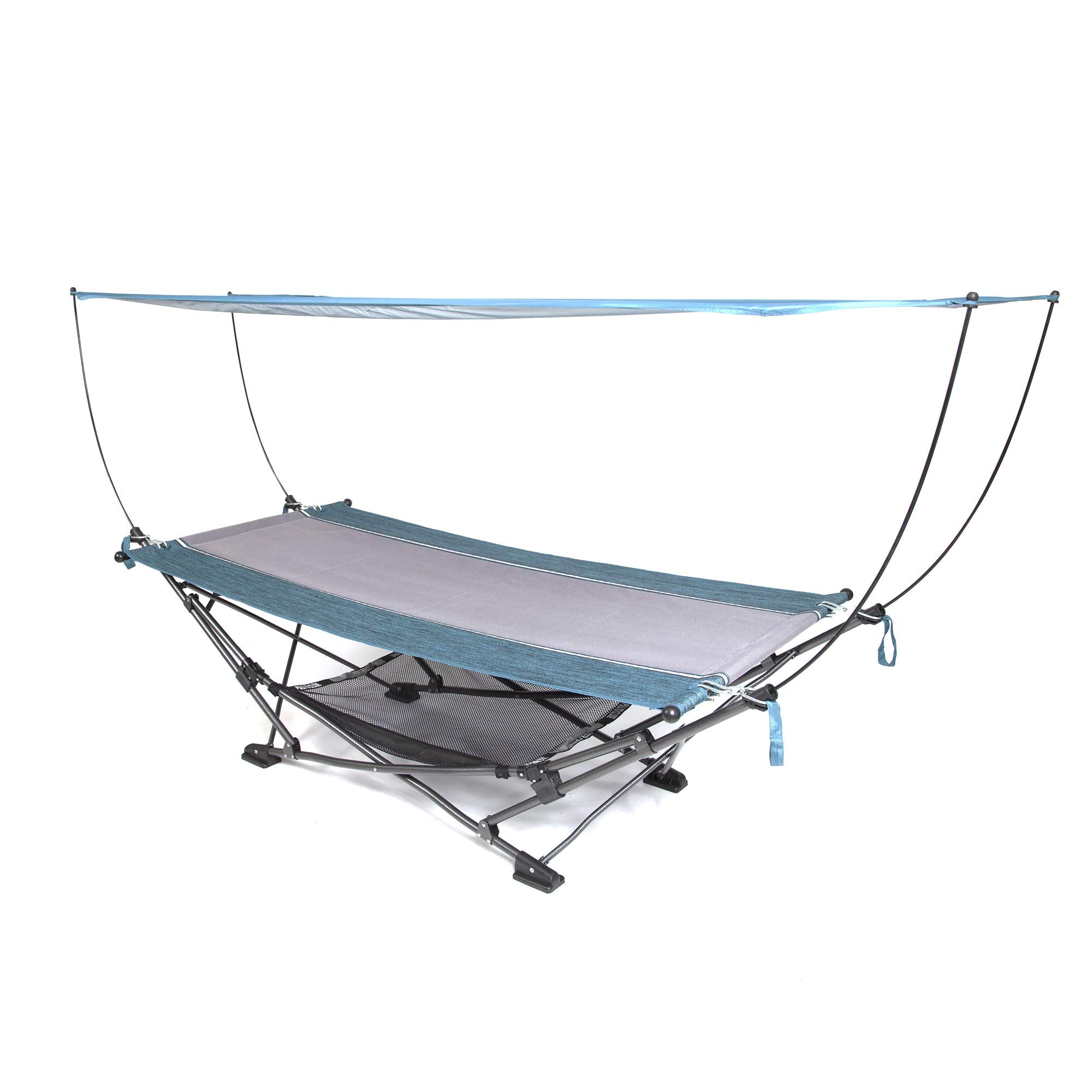 MacSports front view of teal freestanding hammock showing stable frame and comfort