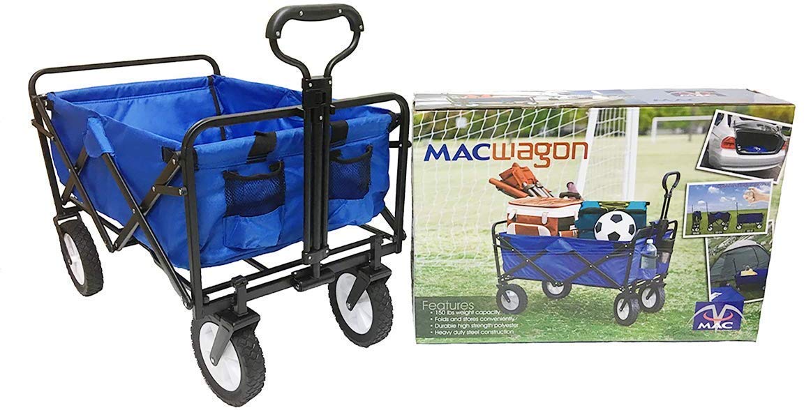 MacSports wagon loaded on a beach demonstrating transport convenience
