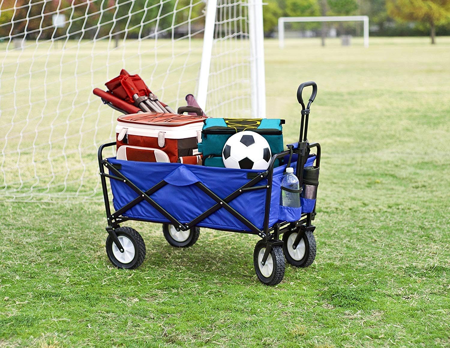 MacSports next to a cooler showing internal cargo size and scale