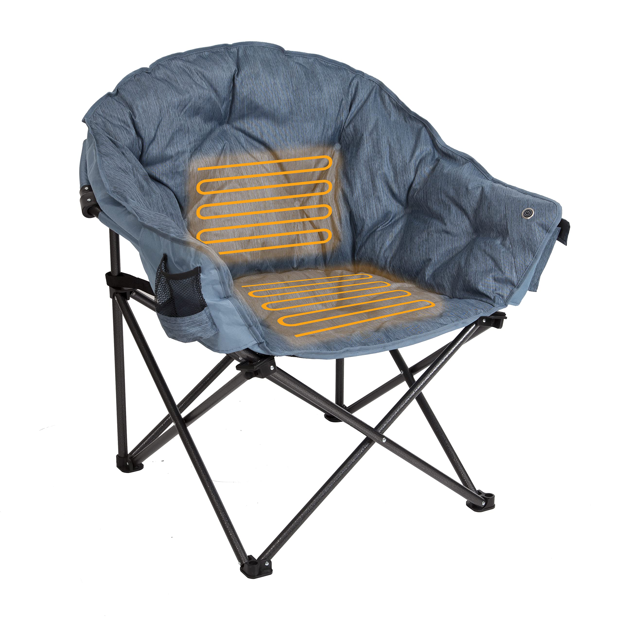 MacSports teal heated lounge chair front view showing sturdy frame and padded seat for comfort