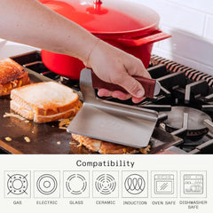Made In grill press close-up of base finish highlighting durable stainless steel construction