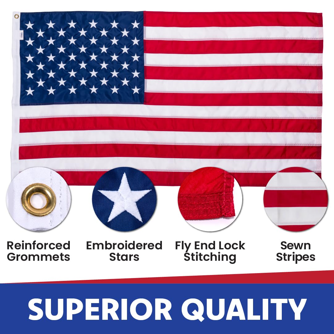 Made in USA Flags close-up of embroidered stars offering precise, high-quality detail