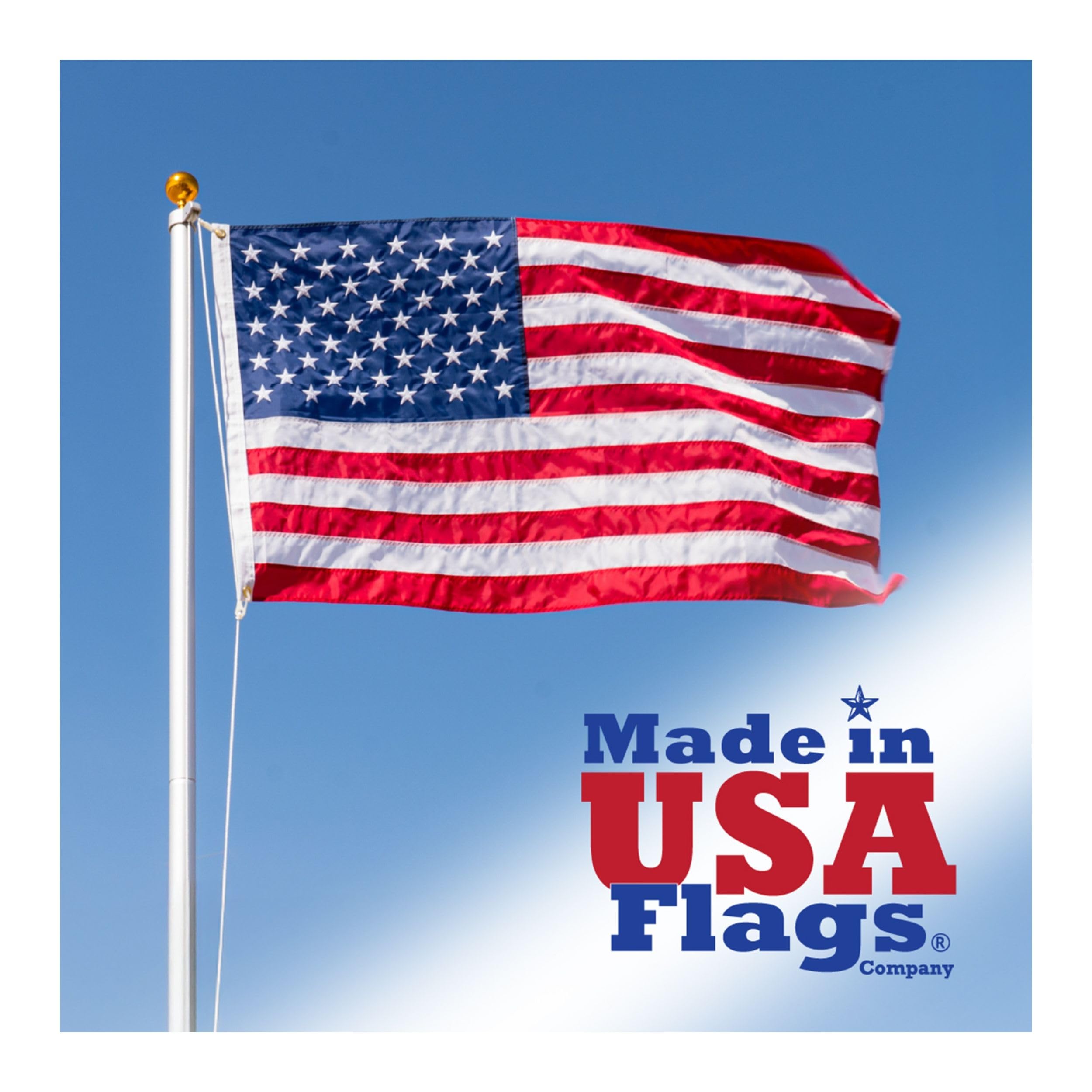 Made in USA Flags front view showing durable 3x5 nylon flag and vivid colors
