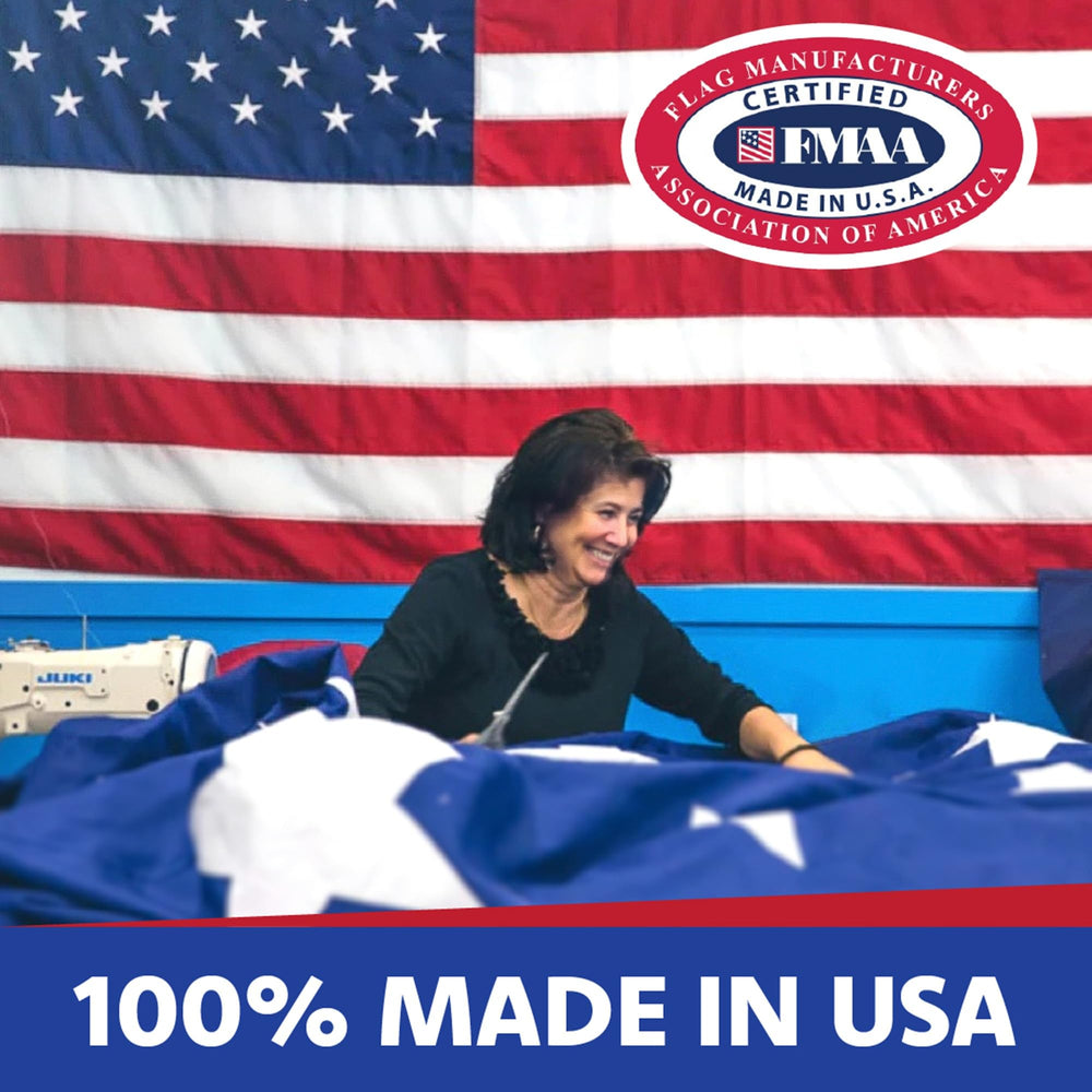 Made in USA Flags indoor staged display showing bright colors for ceremonies