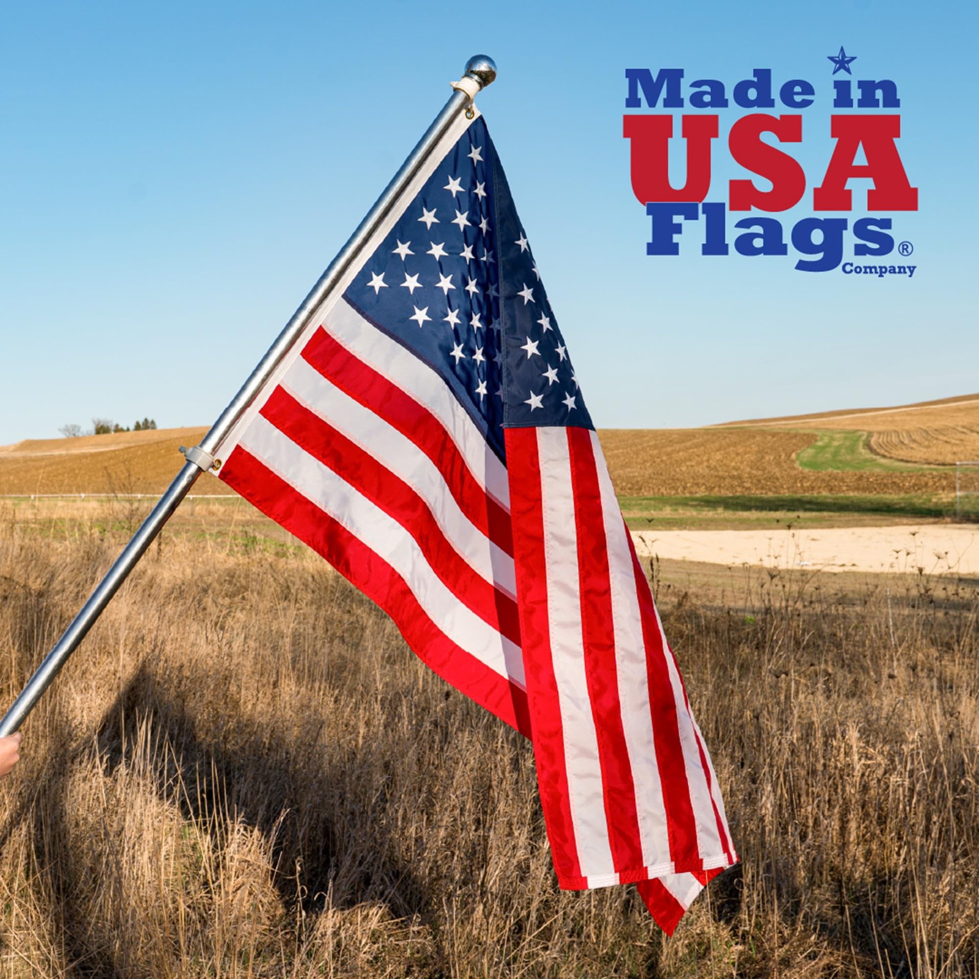 Made in USA Flags next to person for 3x5 size and scale clarity
