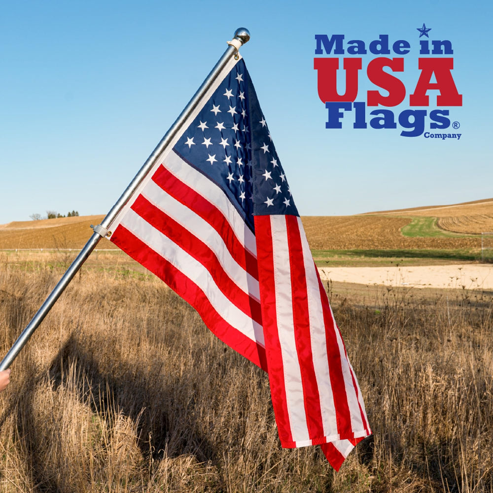 Made in USA Flags next to person for 3x5 size and scale clarity