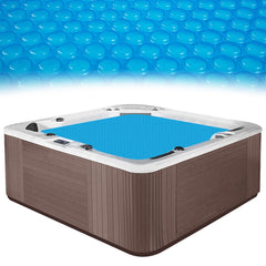 MADHOLLY front view of 7×7ft spa solar blanket showing packaging and size benefits