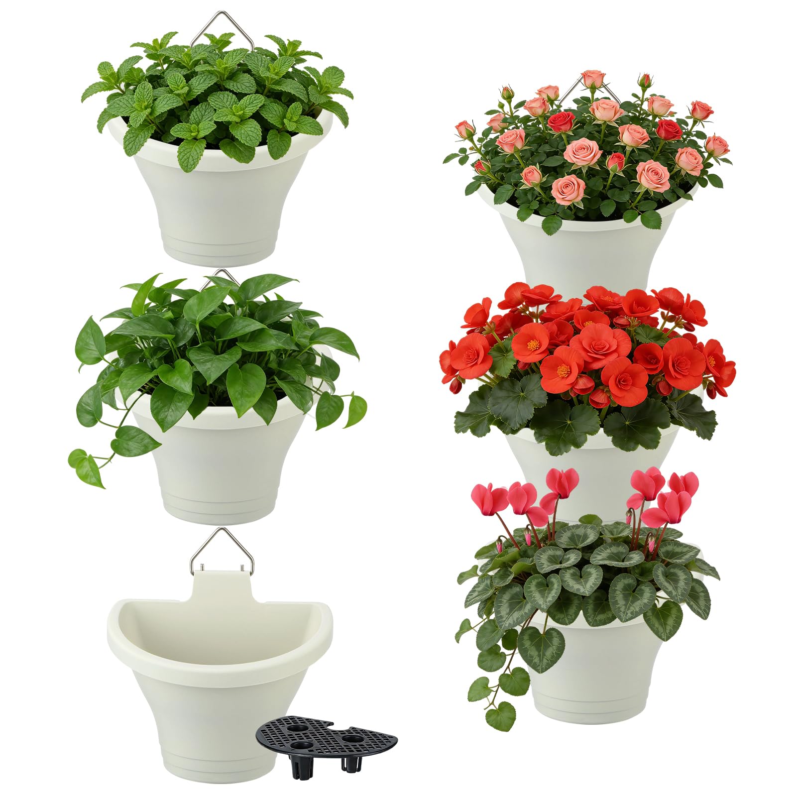 MADHOLLY front view of six white planters showing neat display and space saving