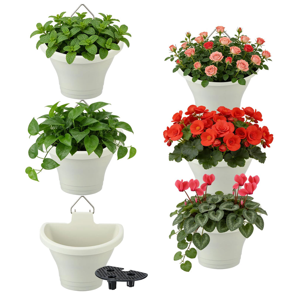 MADHOLLY front view of six white planters showing neat display and space saving