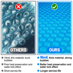 MADHOLLY solar blanket laid bubble-side down on a square hot tub to retain heat