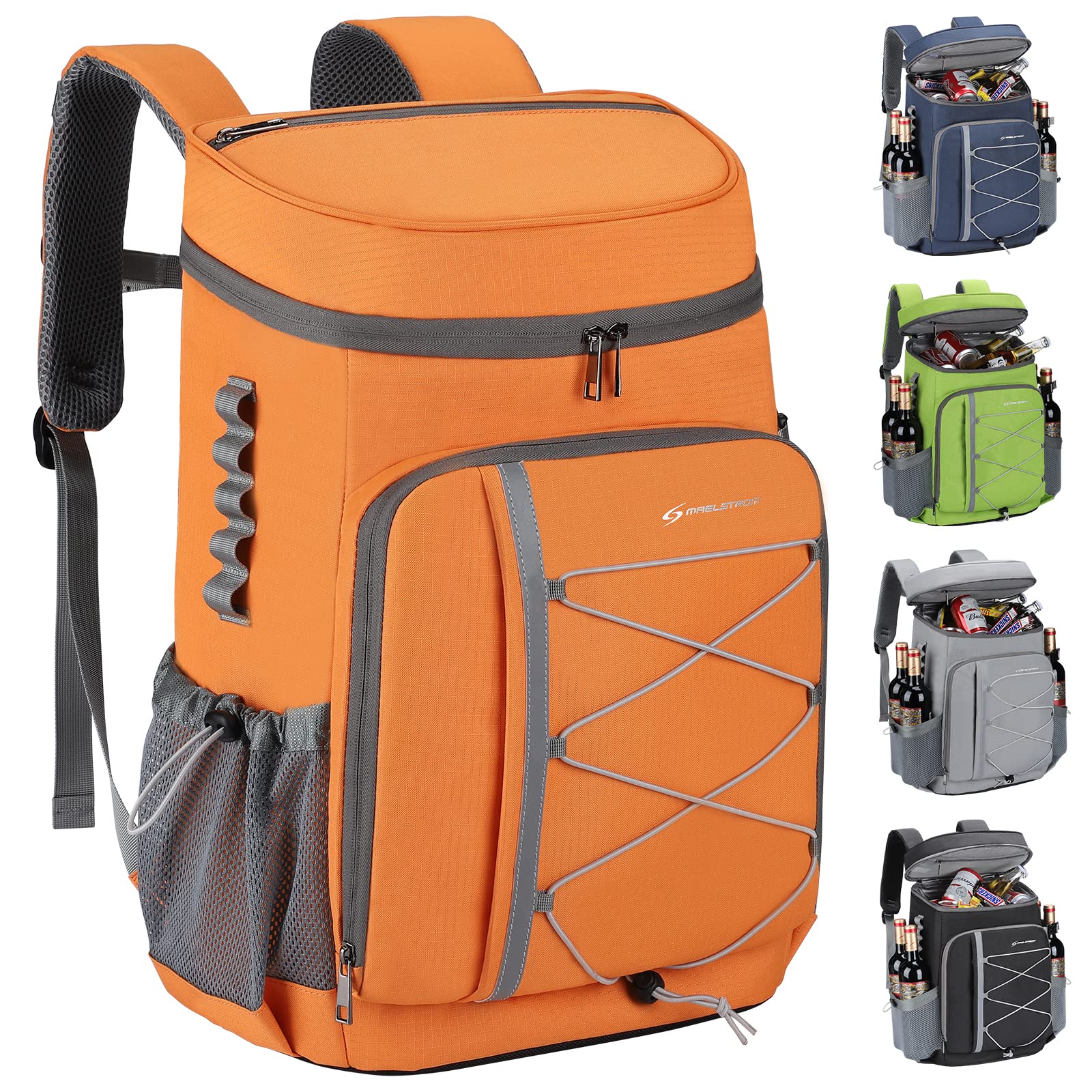 Maelstrom front view of cooler backpack showing pockets and organized layout for easy packing