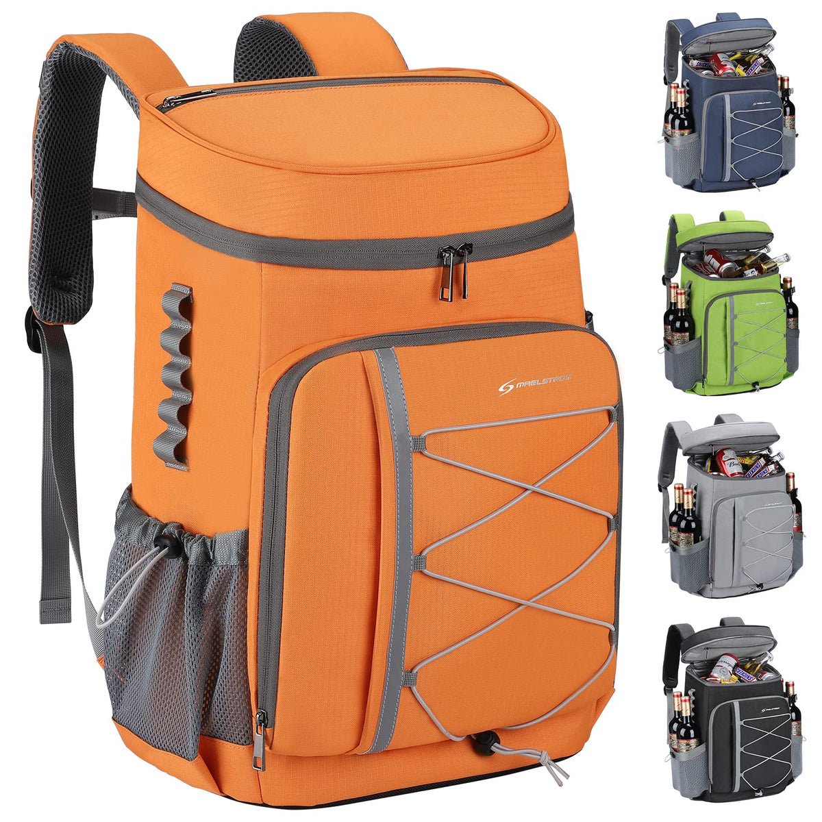 Maelstrom front view of cooler backpack showing pockets and organized layout for easy packing