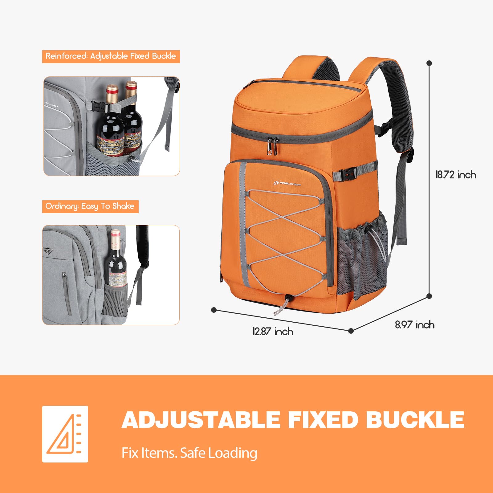 Maelstrom padded back panel and adjustable S-straps for ergonomic comfort on hikes