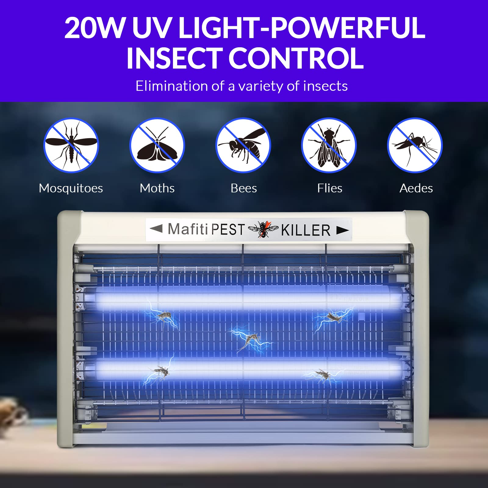 mafiti UV bulbs and charged grid closeup highlighting strong insect attraction