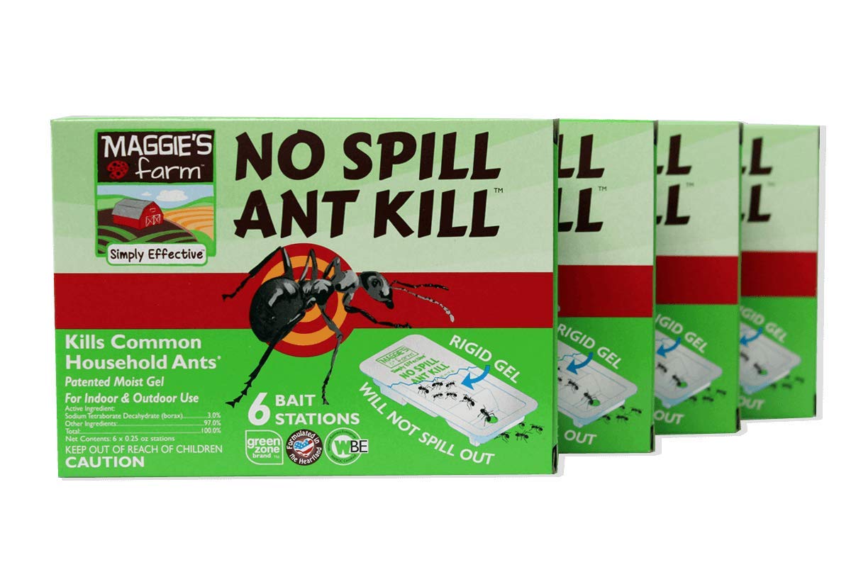 Maggie's Farm front packaging showing secure bait station and spill-proof benefit