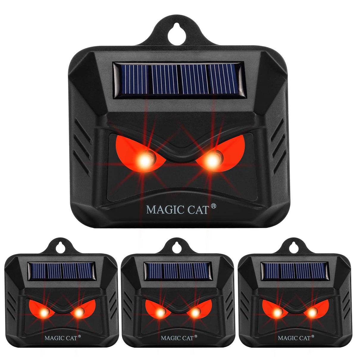 MAGIC CAT front view of four repellers showing compact, weatherproof design and easy setup