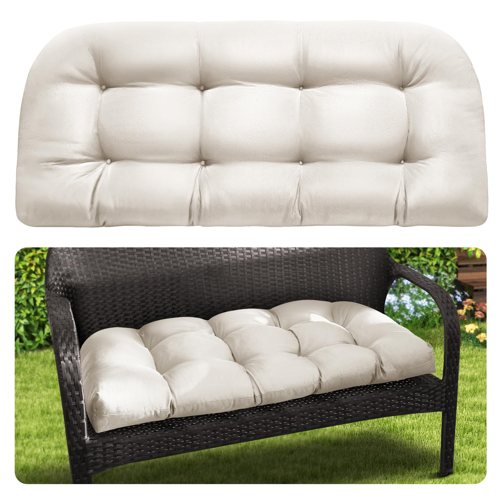 MAGIC ELEPHANT front view antique white bench cushion showing neat tailored edges and seating comfort