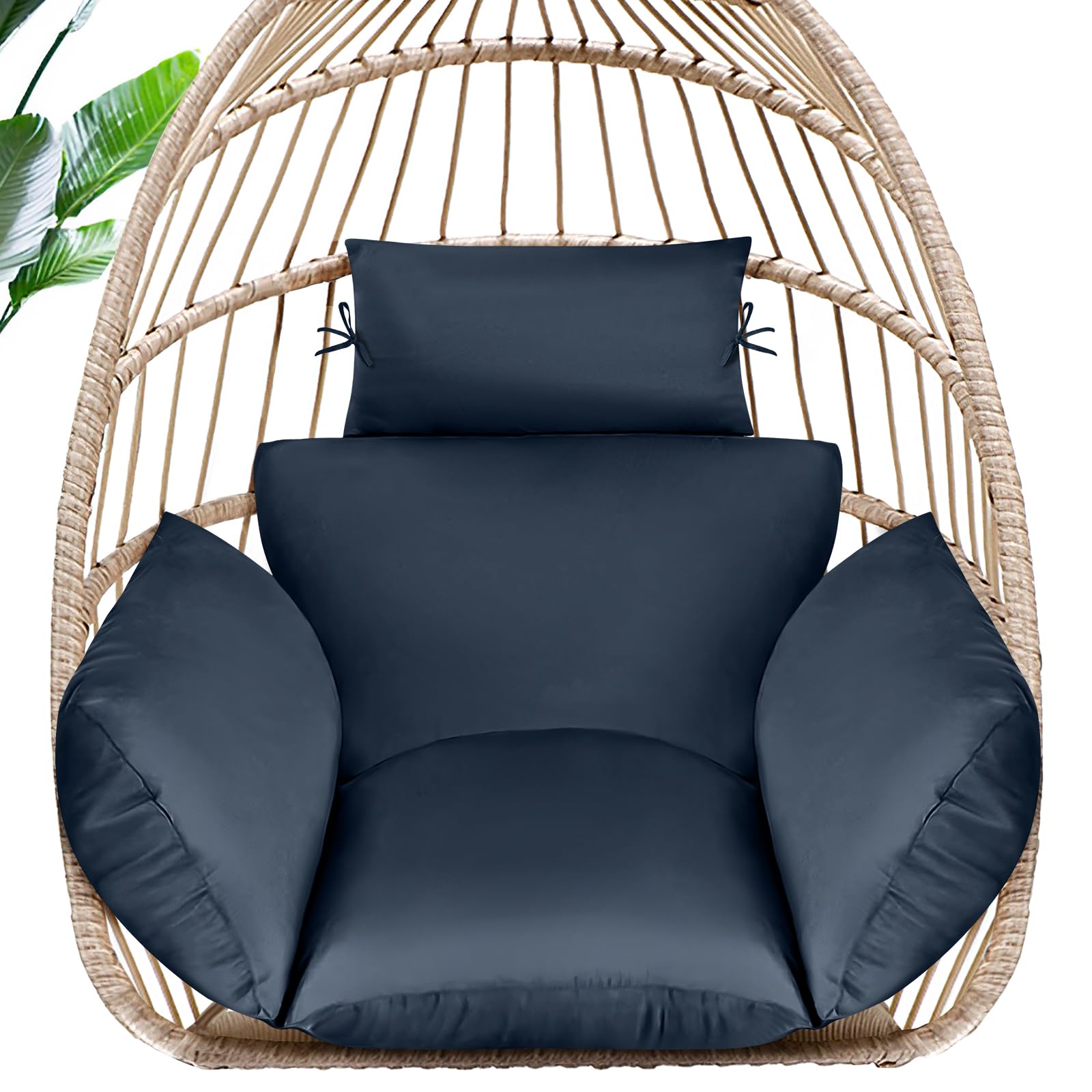 MAGIC ELEPHANT front view of blue egg chair cushion showing plush fit and support
