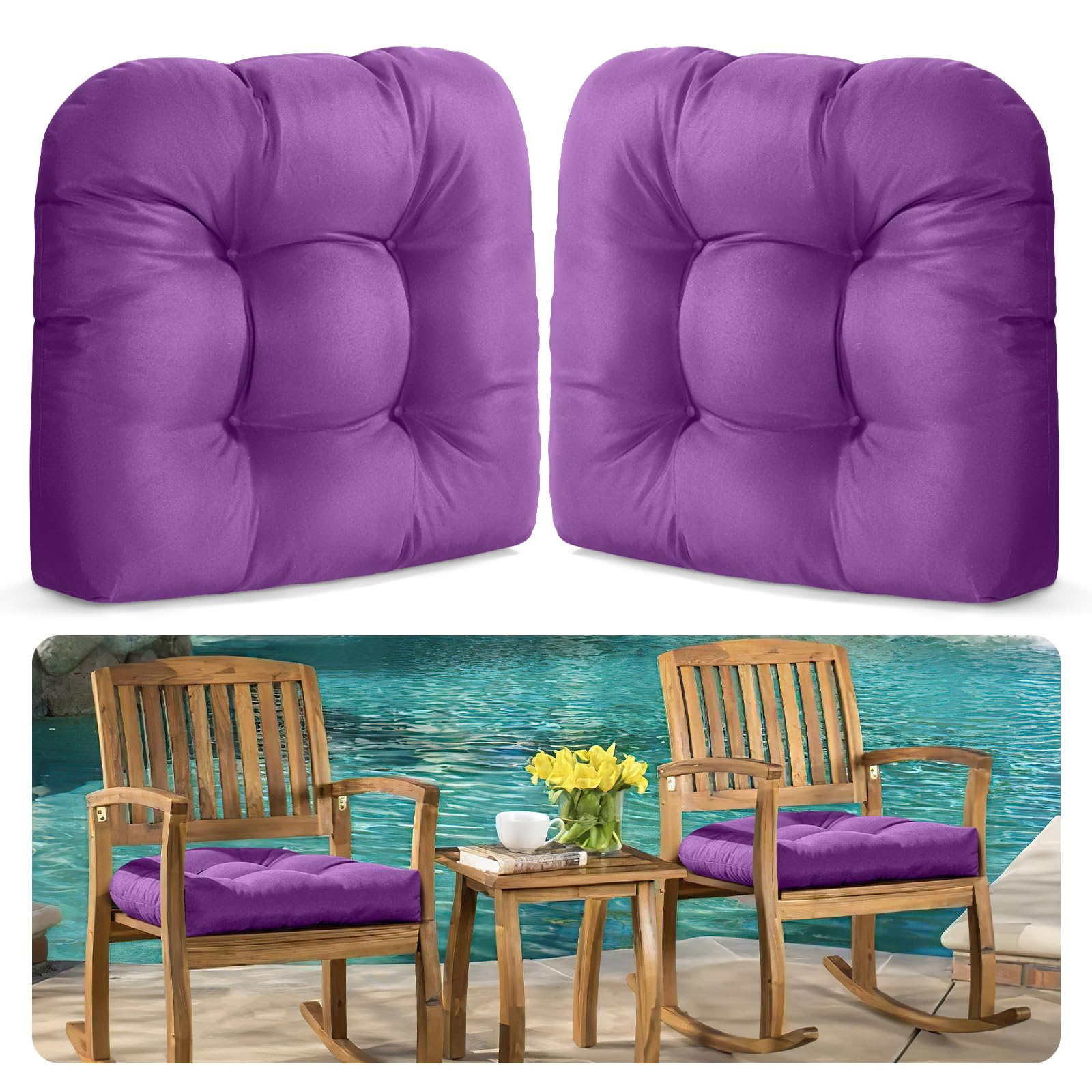 MAGIC ELEPHANT front view of two purple cushions shows comfortable seating