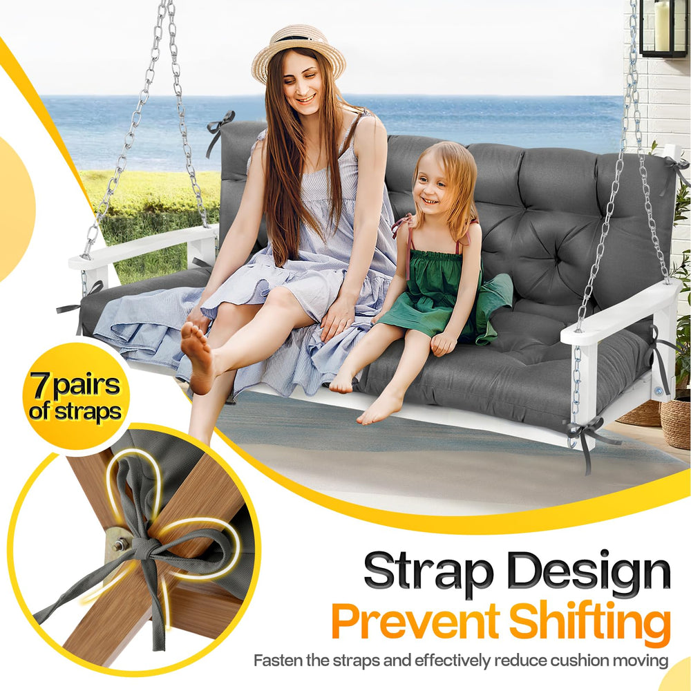 MAGIC ELEPHANT cushion on patio swing illustrating outdoor use