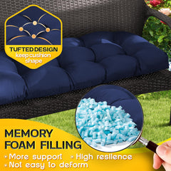 MAGIC ELEPHANT cushion placed on wicker loveseat demonstrating improved seating comfort