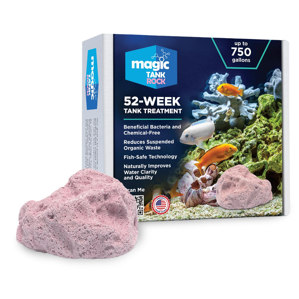 Magic Tank Rock front packaging showing product and benefits for clearer water