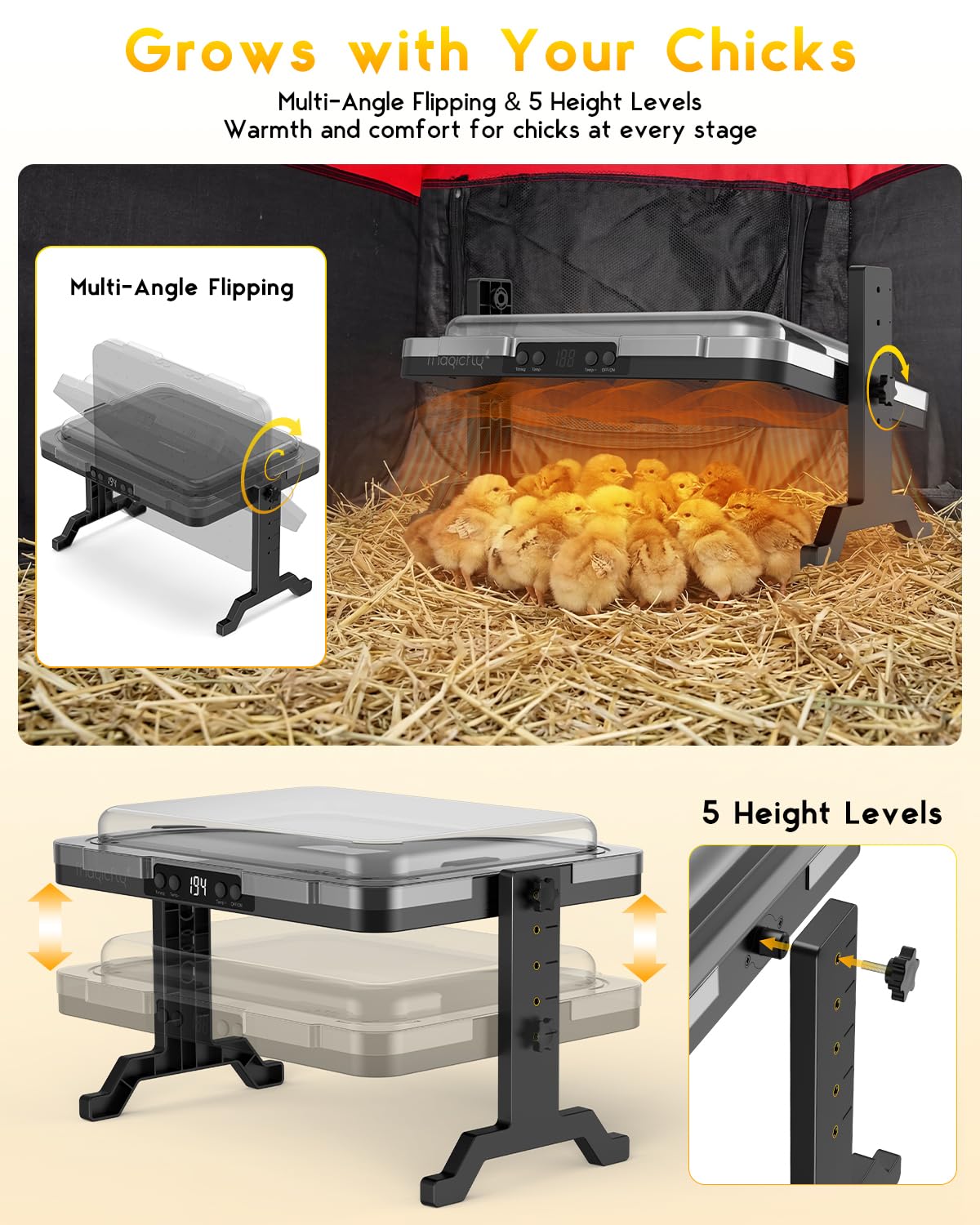 Magicfly brooder plate installed in coop offering focused warmth to chicks