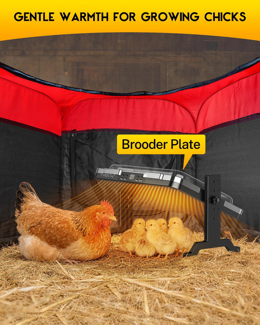 Magicfly brooder plate with wall mount and hanging sling for versatile setup