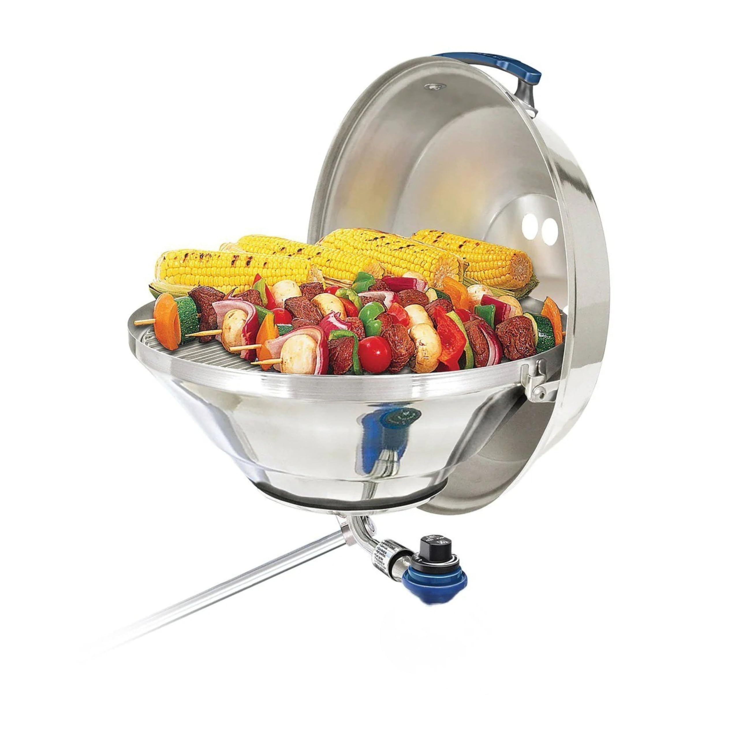 MAGMA A10-215 front view showing mirror-polished stainless steel and lid for durable boating cooking
