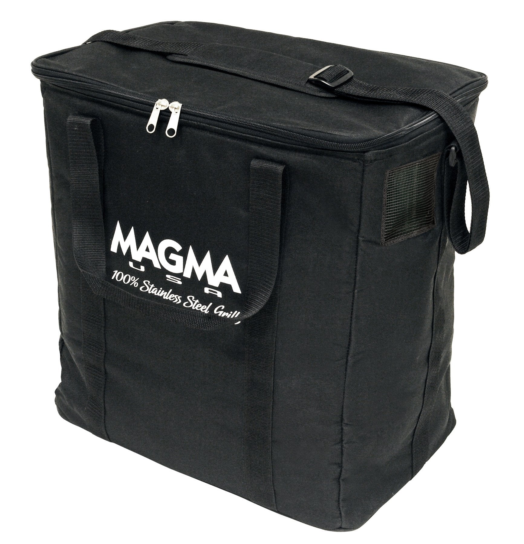 MAGMA front view of padded carrying case showing handles and round shape for easy transport