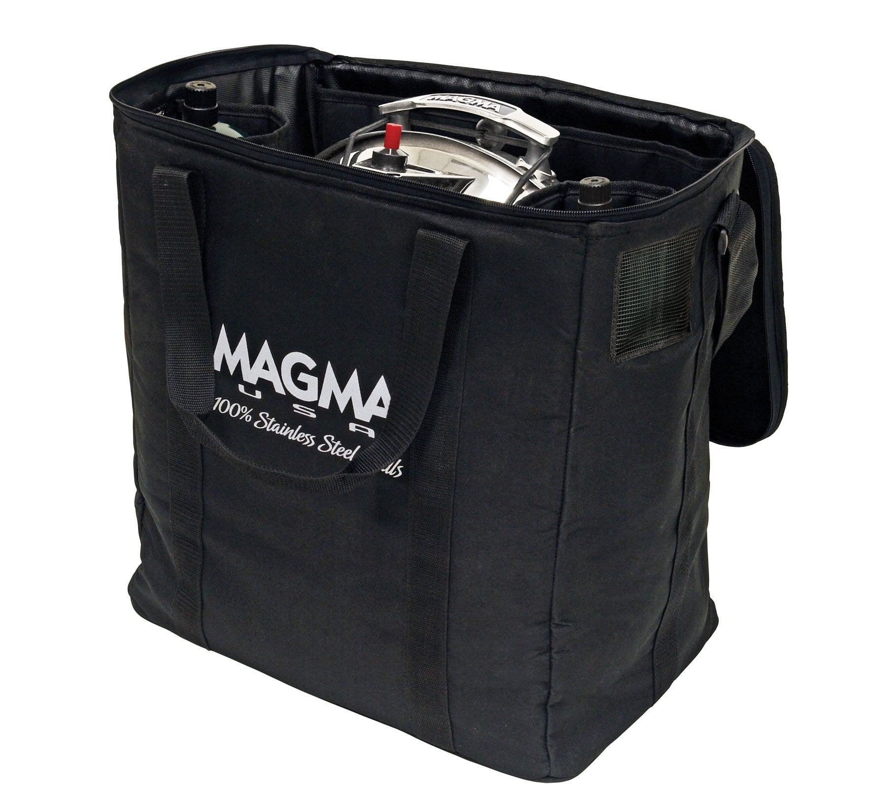 MAGMA close-up of thick padding and internal pockets protecting grill and accessories