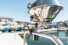 MAGMA bracket with Magma Kettle mounted by a dock illustrating stable cooking benefit