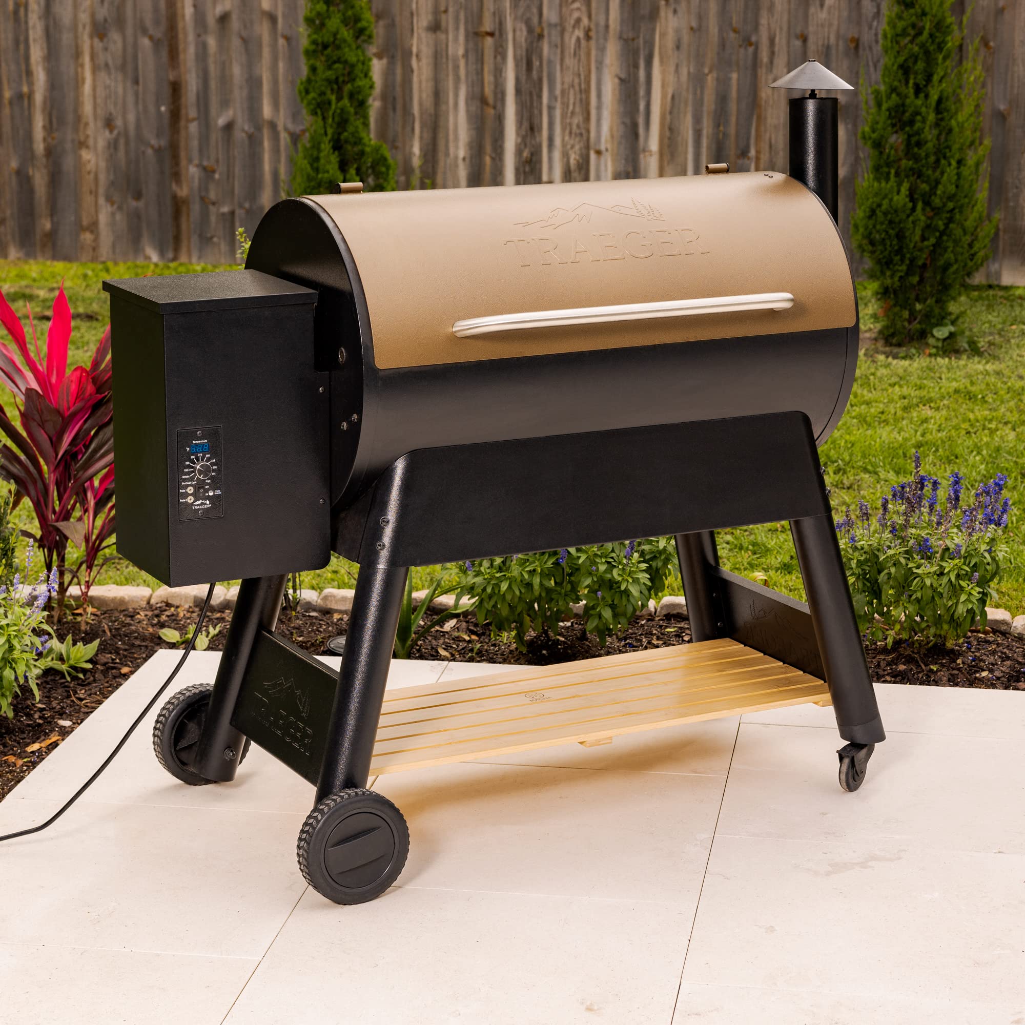 Magna Outdoors shelf installed on grill in backyard improving workspace
