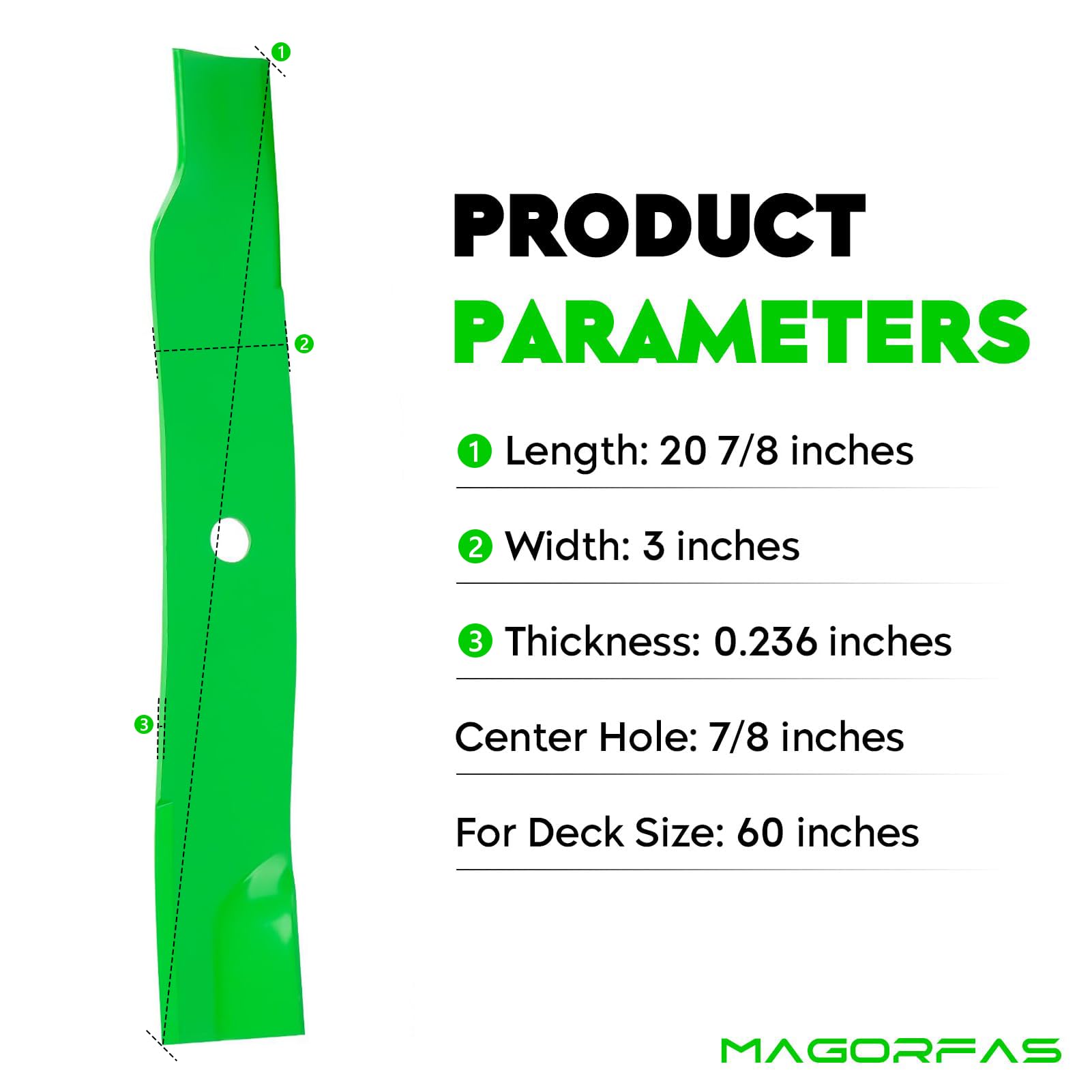 Magorfas blade center hole detail showing 7/8-inch fit and secure mounting benefit