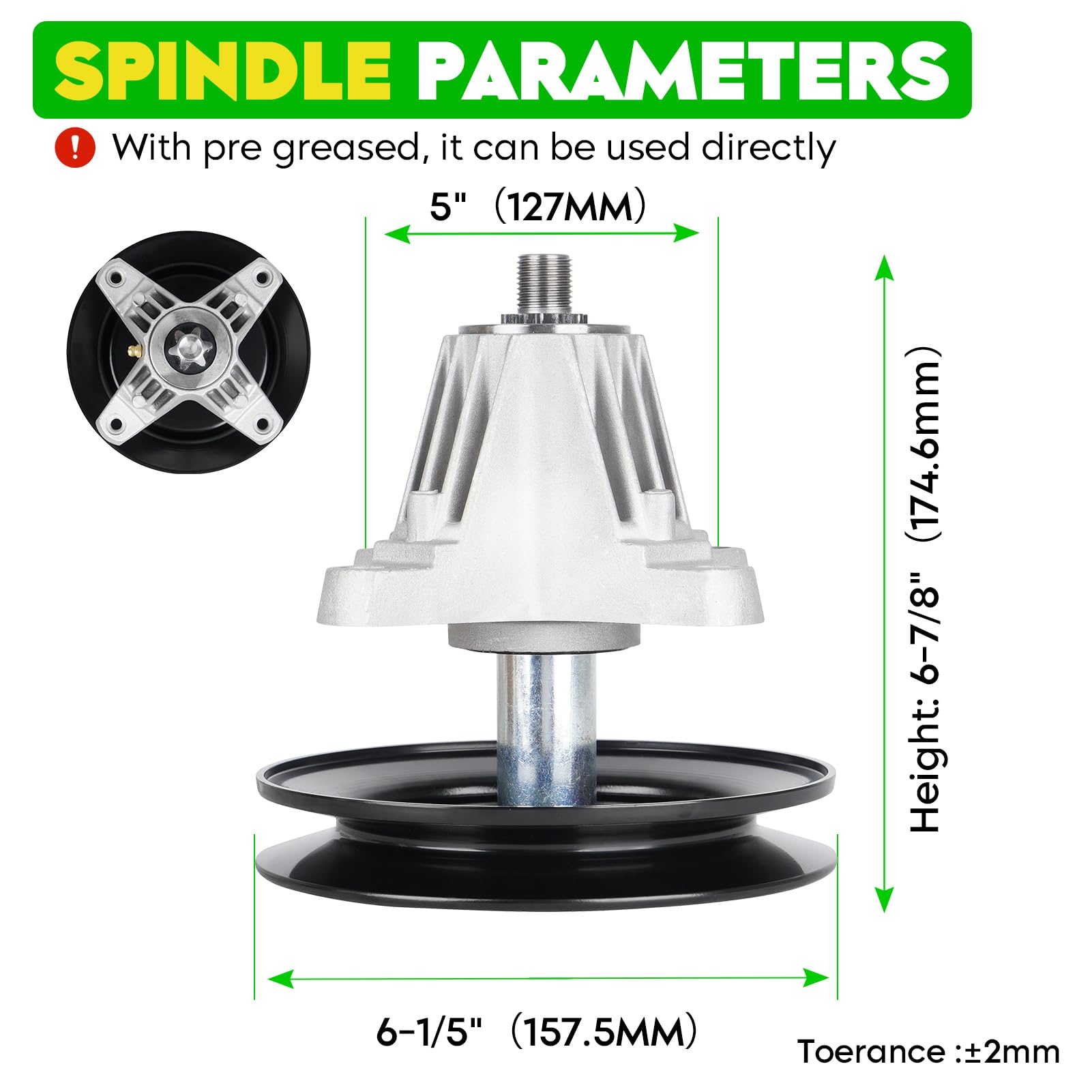 Magorfas close-up of 6-1/5" pulley face illustrating smooth belt contact and accurate diameter