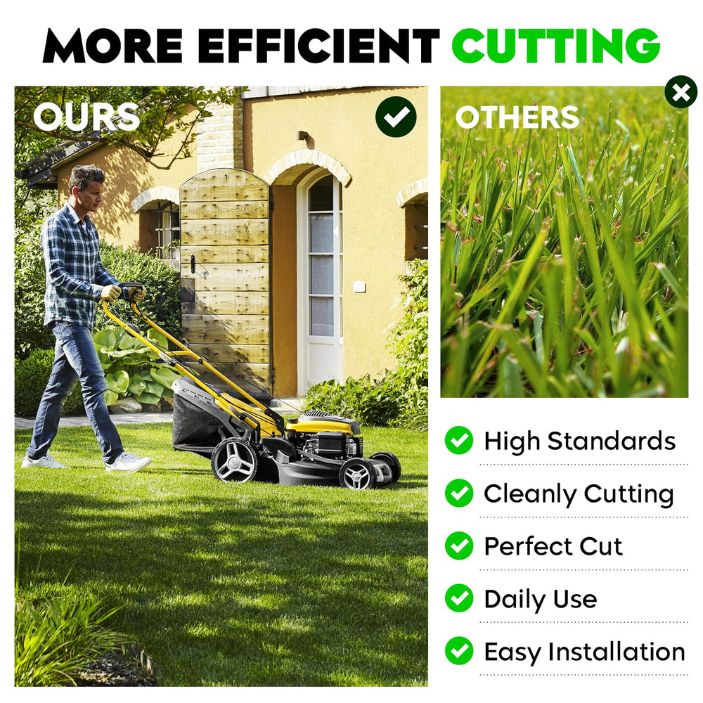 Magorfas blade cutting tall grass demonstrating high-lift airflow for improved bagging