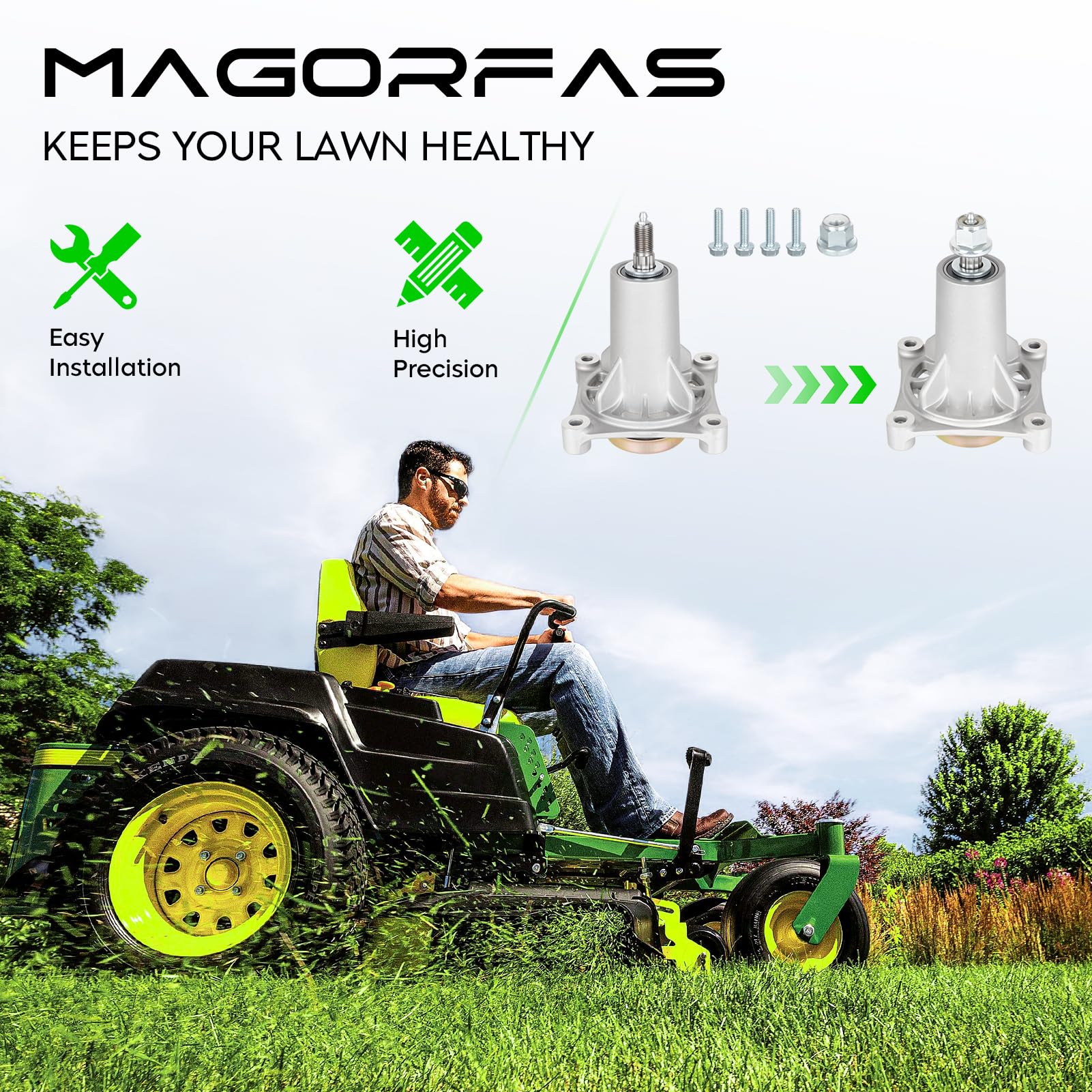 Magorfas kit used during tractor maintenance in yard setting, shows quick repair benefit