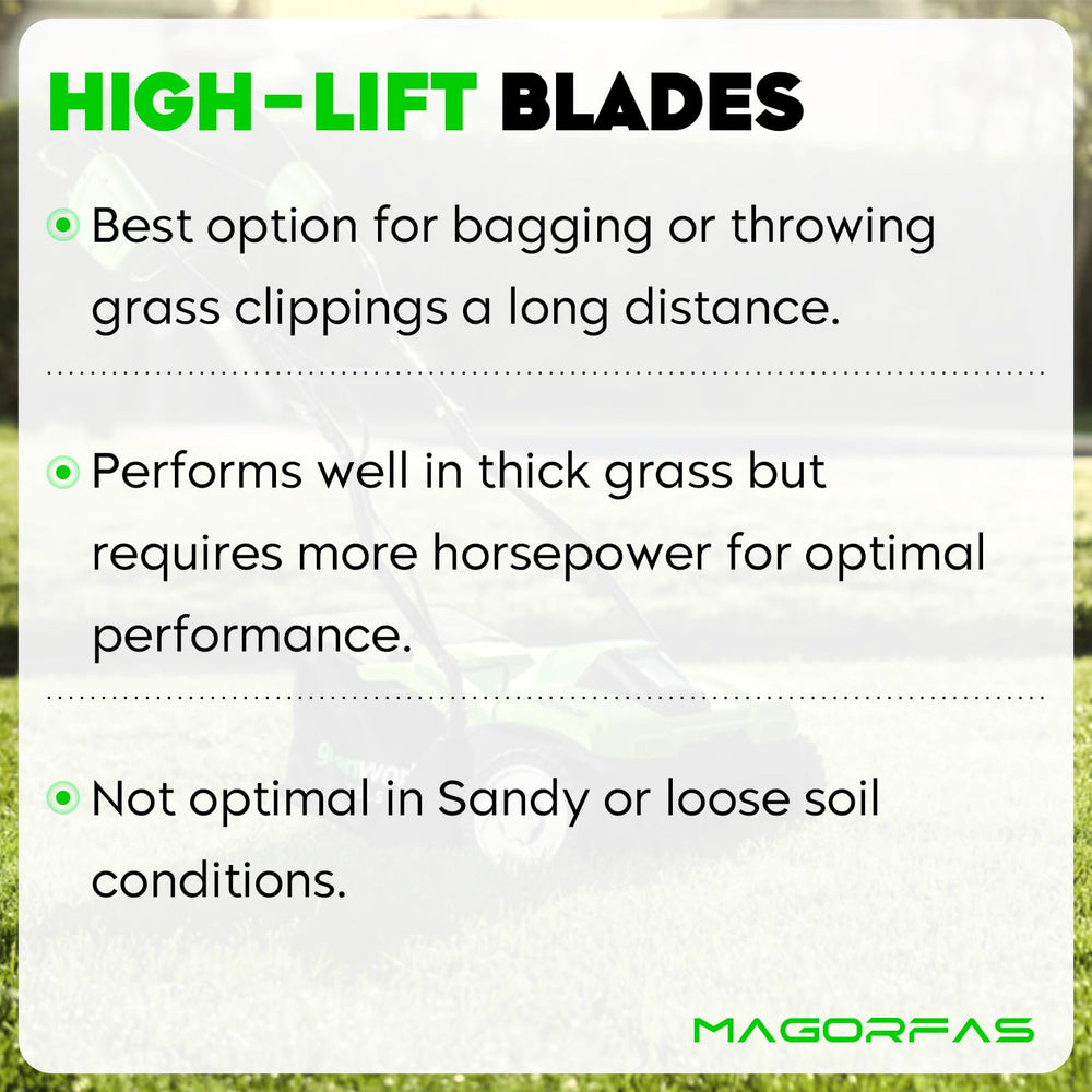 Magorfas blades staged in yard setting showing professional lawn care results and reliability