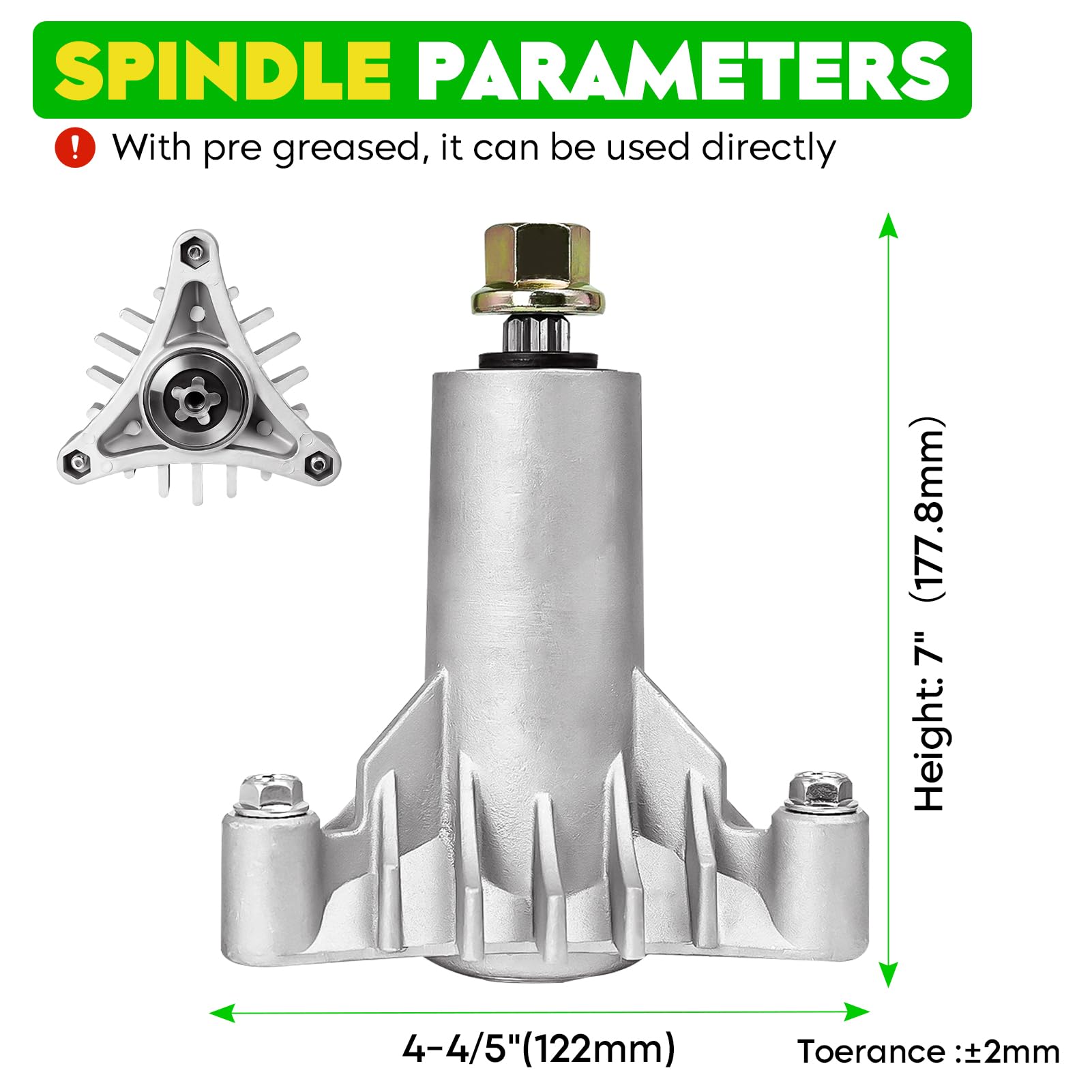 Magorfas spindle close-up showing shaft detail for reliable blade stability