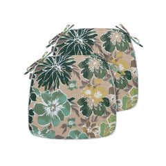 Magpie Fabrics front view of two green floral cushions showing compact size and pattern, durable comfort