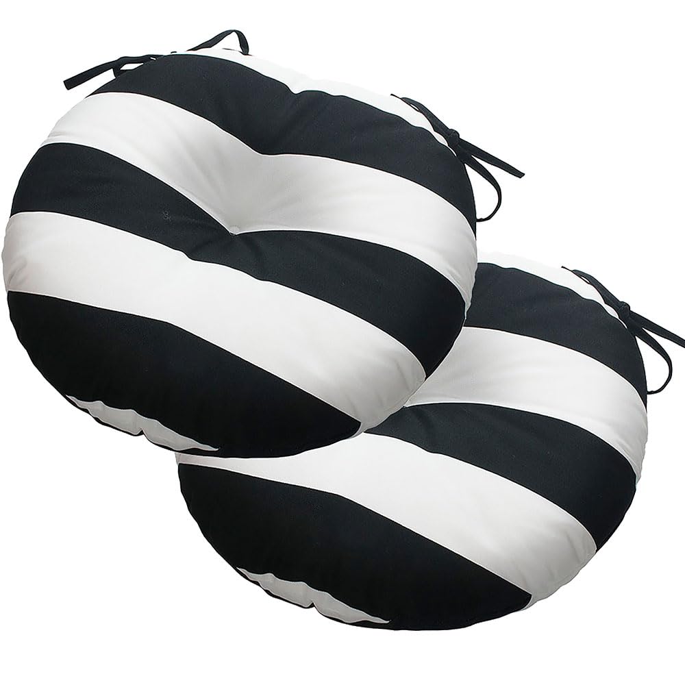 Magpie Fabrics front view of both black and white cushions showing neat tufting and clean finish