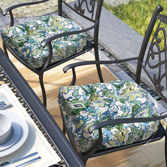 Magpie Fabrics front view showing botanical blue cushion and comfortable padding