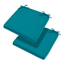 Magpie Fabrics front view of teal cushions shows vibrant color and comfortable support