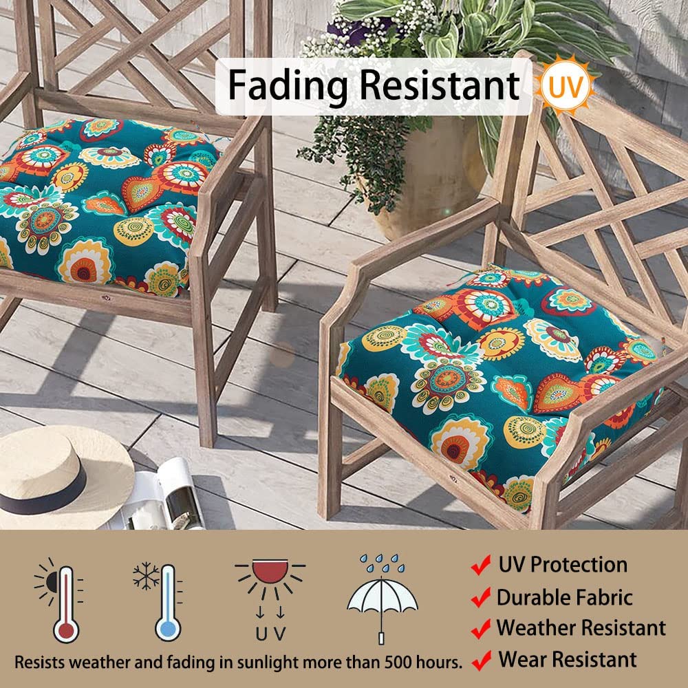 Magpie Fabrics cushion on a patio chair in use, adds comfort to outdoor dining